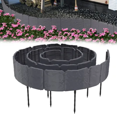 Produktbild von UISEBRT 10er Pack 2,5m Rasenkante Beetumrandung in Anthrazit, Mähkante mit Erdspießen, Steinoptik Beeteinfassung, Gartenbegrenzung für Rasen, Beete & Blumenbeete