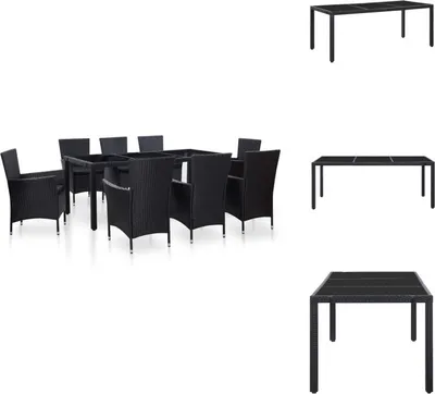 Produktbild von vidaXL 9-tlg. Garten-Essgruppe Poly Rattan Schwarz -  Gartenmöbel-Sets