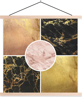 Produktbild von MuchoWow® Textilposter Marmor - Gold - Luxus 120x120 cm mit holzfarbenen Rahmen - Textil-Poster