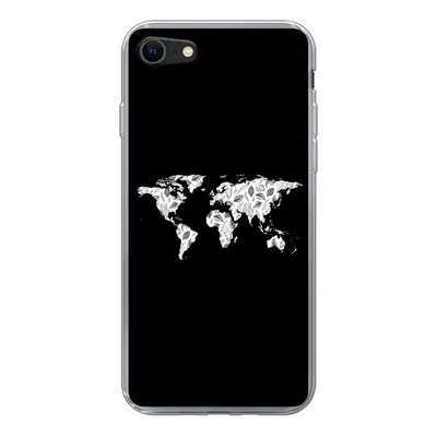 Produktbild von MuchoWow® Handyhülle Schutzhülle Hülle für iPhone 7 Weltkarte - Blätter - Schwarz Silikon Softcase Handy Hülle - Kartenhalter
