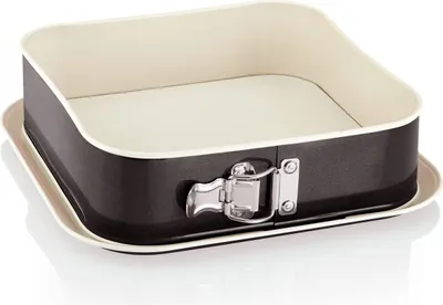 Image de Moule à charnière carré 24x24 cm - Moule à pâtisserie antiadhésif avec protection anti-fuite, moule à gâteau carré haut, noir/crème