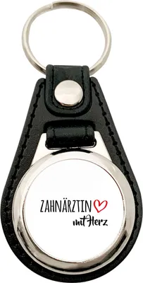 Produktbild von Huuraa Schlüsselanhänger Zahnärztin mit Herz Metall mit Kunstleder Schlüsselring Einkaufswagenchip Geschenkidee