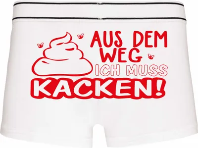 Produktbild von Boxershorts - Mann - Boxer-0027-man-white-h-M - weiß - M - hinten - Aus dem Weg ich muss Kacken - lustiges Motiv - Spruch - Unterwäsche - Unterhose - Freizeit - lustig