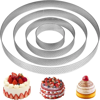 Produktbild von Dessertringe, Durchmesser 6/10/15/20 cm, für Desserts und Mousses – Set mit 4 Stück – Ringe mit Löchern