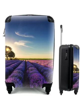 Produktbild von MuchoWow® Koffer Handgepäck Trolley Rollkoffer Kleine Reisekoffer mit 4 Rollen - Lavendel - Sonne - Baum - Blumen - Lila - Cabin Size < 55x40x23 cm & 55x40x20 cm - Fotokoffer - Kabinenkoffer - Boardgepäck - Reise-Box - Reisekoffer - Reisegepäck - Koffer mit Bild - Trolley für Kinder