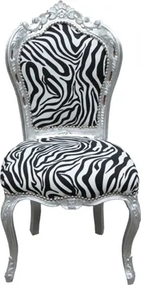 Produktbild von Casa Padrino Barock Esszimmer Stuhl Zebra/Silber Mod2 - Möbel - Barockmöbel