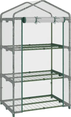Image de Outsunny Serre de jardin avec étagères 3 niveaux, serre de balcon, bâche renforcée PVC, châssis en acier, porte zippée enroulable, pour légumes plantes fleurs, 69 x 49 x 125 cm, transparent