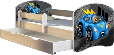 Obrázok produktu pre Posteľ pre mladých ACMA detská posteľ junior kompletná súprava s lamelovým roštom a ochranou proti vypadnutiu matraca Sonoma 04 červené auto 180x80 + základňa postele