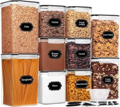 Produktbild von Grosse luftdichte Lebensmittelbehälter mit Deckeln, Haferflockenbehälter, Aufbewahrungssatz - BPA-frei, Vorratskastorganizer und Aufbewahrungsraum für Mehl, Zucker und Reis, mit Maßbecher, Etiketten