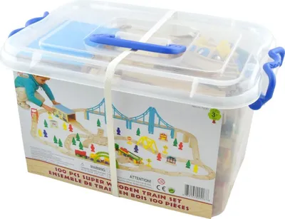 Image de Coffret de train en bois - 100 pièces