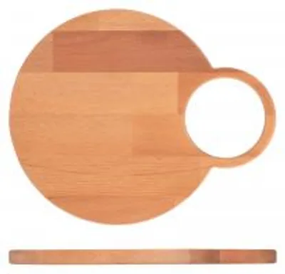 Produktbild von H&H Schneidebrett, rund, mit Holzgriff, 34 x 27 x 1,8 cm