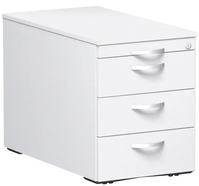 Produktbild von Geramöbel Rollcontainer mit 3 Metall-Schubfächern und Utensilienschubfach, Metall-Rollschubführung, Zentralverriegelung, verdeckte Doppel-Lenkrollen, 438x800x565, Weiß/Weiß, S-530351-WW