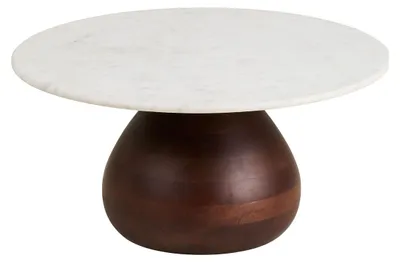 Imagen del producto de Mesa de centro Heide de madera de mango y mármol blanco ø70 cm