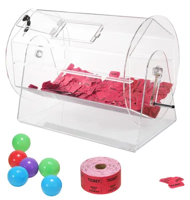 Immagine prodotto di VEVOR Glückskind tamburo per lotterie con capacità di 10.000 biglietti o 300 palline della lotteria, gabbia professionale per biglietti con 2 chiavi, piattaforma girevole trasparente per lotterie, scatola per biglietti per lotterie