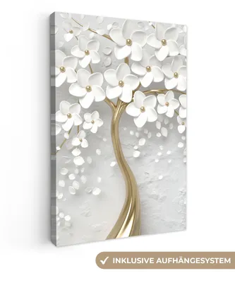 Produktbild von MuchoWow© Leinwandbilder 60x90 cm - Motiv: Baum Weiß, moderne Wandbilder für Wohnzimmer & andere Zimmer