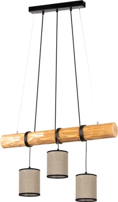 Produktbild von Hängelampe, Holzbalken Stoff, beige, Höhenverstellbar, 3xE27