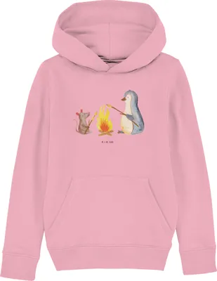 Produktbild von Mr. & Mrs. Panda Kinderpullover Pinguin Lagerfeuer 5-6 Jahre (110/116) - Baumwolle Pink - Geschenk, Marshmallows, Feuer, Sweatshirt, Hoodie, Pullover, Motivation, Hoody, Job