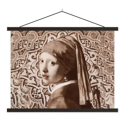 Produktbild von MuchoWow® Textilposter Gemälde - Mädchen mit Perlenohrring - Braun 60x45 cm mit schwarzem Rahmen - Poster Schlafzimmer