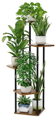 Produktbild von Blumenständer, Pflanzenregal, Pflanzenablage aus Holz und Metall – Modernes Regal für Zimmerpflanzen, 5 Ebenen, stabil und platzsparend, ideal für Wohnzimmer, Balkon und Büro.