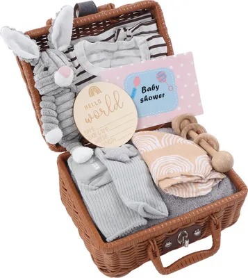 Produktbild von 9 In 1 hölzerne Rassel Decke Korb Beruhigende Relieve Gum Soreness Grußkarte Baby Socken Korb für Neugeborene