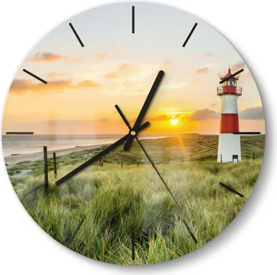 Produktbild von DEQORI Glasuhr Ø30 cm Modern 'Leuchtturmliebe' Wanduhr Glas Uhr Design leise
