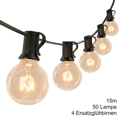 Produktbild von G40 Kugellichterkette Außen 15m – 50 warmweiße LEDs, verbindbar, wetterfest für Party & Dekoration