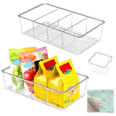 3er-Set Kühlschrank-Organizer, stapelbar, 4 Fächer, transparent