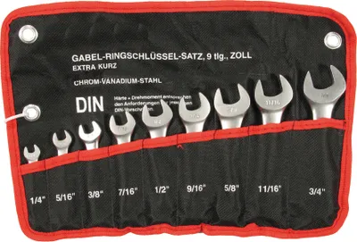 Produktbild von Gabel Ringschlüssel Satz SAE ZOLL extra kurz Ausführung 1/4" -3/4" CV-S 9 tlg