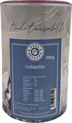 Produktbild von Paul & Paulina Geflügelblutpulver getrocknet 250g Ergänzungsfuttermittel für Hunde und Katzen