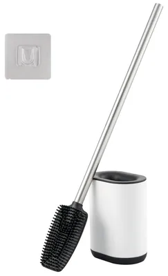 Produktbild von bremermann WC-Garnitur BARBENA, weiß, mit flexibler 3in1 Bürste aus elastischem TPR-Material, mit Wandhalterung und Edelstahlgriff