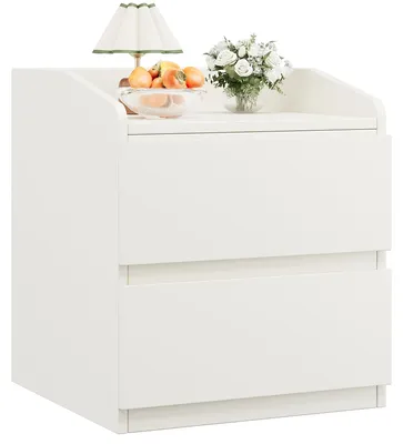 Productafbeelding van Nachtkastje - Bijzettafel - Nachtkast - Opbergkastje - Ladekast - Wit - 2 Laden - Compact Ruimtebesparend