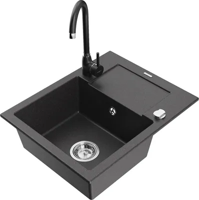 Produktbild von Mexen Enzo 1 Becken-Granitspüle mit Abtropffläche und Mischbatterie Telma, Schwarz gesprenkelt - 6506-76-670200-70