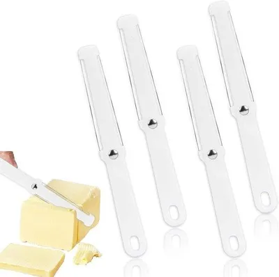 Produktbild von Set aus 4 Käsescheren mit Käsefaden und weichem Griff in Weiß - Küchenhelfer für das einfache Schneiden von Käse