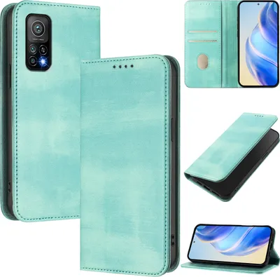 Image de Etui pour Xiaomi Mi 10T/Mi 10T Pro, étui en cuir vintage avec protection RFID, fentes pour cartes, support Turquoise