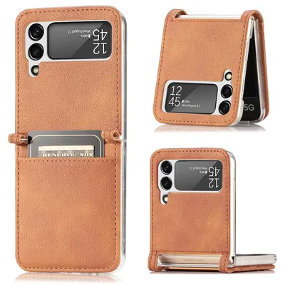 Produktbild von Für Samsung Galaxy ZFlip4 Faltbare Handytasche mit Kartenfach und Litschi-Textur