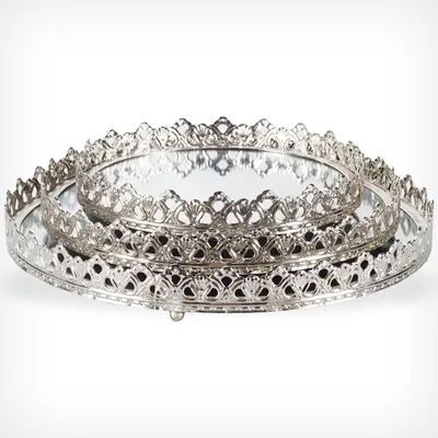 Produktbild von 3er Set Spiegeltabletts Metall Eva Ø 20 - 26 - 29 cm Silber