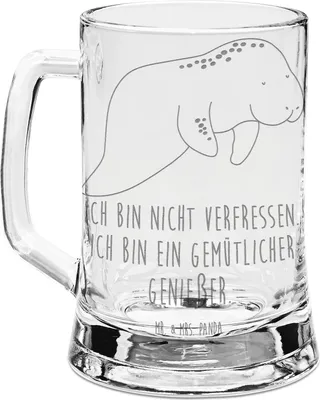 Produktbild von Mr. & Mrs. Panda Krug Seekuh Chillen - Transparent - Geschenk, Essen, Abnehmen, Glaskrug, Süßigkeiten, Bierkrug graviert, Meer, Diät, Zucker, Mit Gravur, Seidel, Humpen