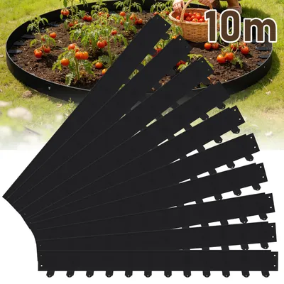 Zdjęcie produktu dla Elastyczna obrzeża trawnikowa Vigevee 100 x 10 cm, zestaw 10 m (10 sztuk) – obrzeża do koszenia i obramowania rabat z stali, w zestawie kołki mocujące do kostki brukowej i aranżacji ogrodu, kolor czarny