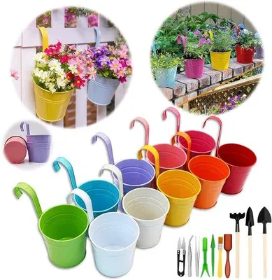 Image de Pots de fleurs suspendus, lot de 10, multicolores, décoration de jardin