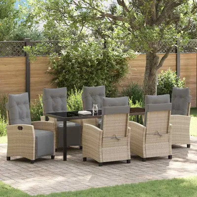 Image de Mobilier d'extérieur exclusif - Ensemble de table et chaises de jardin pour 7 personnes, en polyrotin beige