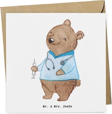 Produktbild von Mr. & Mrs. Panda Glückwunschkarte Anästhesist Herz - Weiß - Geschenk, Krankenhaus, faltkarte, doppelkarte, Narkosearzt, Anästhesie, Grußkarte, anlasskarte, Klappkarte