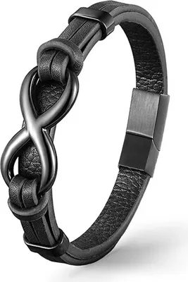 Produktbild von UNIQAL | Unendlichkeit Lederarmband "INFINITY" Herren Leather Bracelet | Edelstahl, Echtleder | Etui Box Gratis | Farbe: Schwarz | Länge: 21 cm