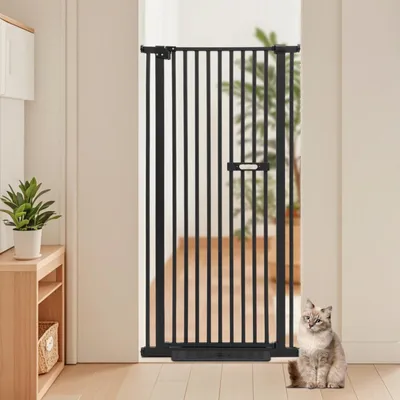 Image de Barrière pour animaux domestiques - Barrière de sécurité - Hauteur 150 cm - Extensible et réglable - Pour chiens et chats - Pour l'intérieur et l'extérieur - Noir