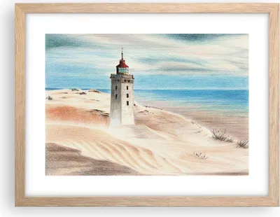 Produktbild von Gerahmtes Poster - Rahmen in heller Eiche - Laterne Meer Bild - 40x30 cm - Wand Bild - Wanddeko - Wandbilder - Kunstposter - Wandposter - Bilderrahmen - Bilder - Kunstdruck - P2NAA40x30-4764