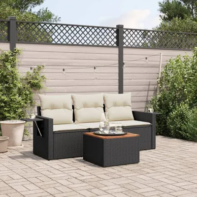 Produktbild von 4-tlg. Garten-Sofagarnitur mit Kissen Schwarz Poly Rattan 3224432