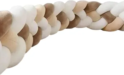 Produktbild von 3M Tour de Lit Coussin Serpent Coussin Tressé Pare-chocs Velours Protection Bébé, blanc+blanc+kaki+marron