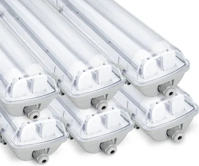 Image de Vigevee, lot de 6 luminaires LED pour pièces humides, IP65 - Appareil d'éclairage encastré T8/G13, 120 cm - 2 x 18W / 36W par unité - 4000K, blanc neutre - 3600 lm