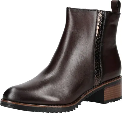 A single brown leather boot is shown against a white background.