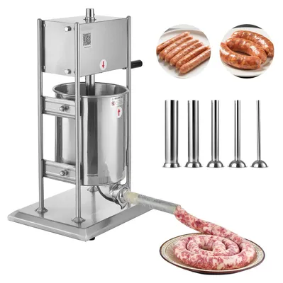 Immagine prodotto di VEVOR insaccatrice manuale 10 litri verticale per salsicce con 2 velocità (veloce / lenta), insaccatrice in acciaio inox ad alte prestazioni con 5 tubi per insaccare le salsicce, insaccatrice per carne