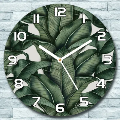 Produktbild von Wanduhr aus Glas Rund fi 30 Bananenblätter Quarz Deko Wohnzimmer Büro
